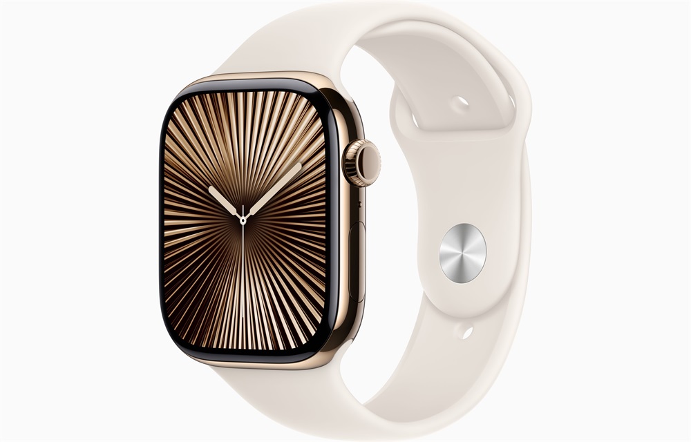Apple Watch S10 Cellular (46mm) arany titán tok, csillagfény sportszíj (M/L) okosóra