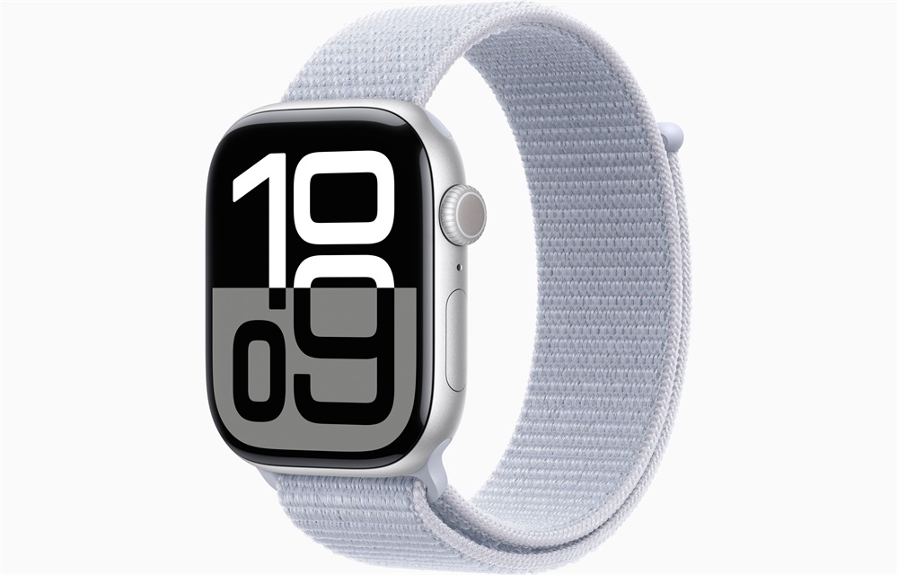 Apple Watch S10 Cellular (46mm) ezüst alumínium tok, fakókék sportszíj okosóra
