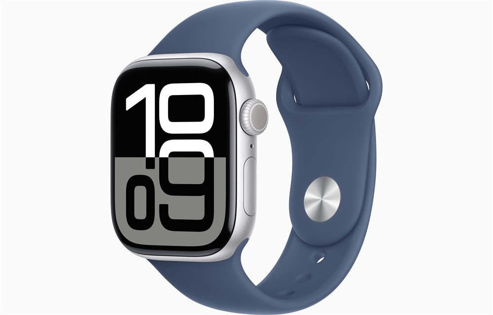 Apple Watch S10 GPS (42mm) ezüst alumínium tok, denim sportszíj (M/L) okosóra