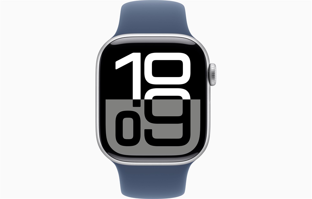 Apple Watch S10 GPS (42mm) ezüst alumínium tok, denim sportszíj (M/L) okosóra