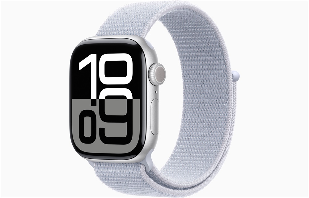 Apple Watch S10 GPS (42mm) ezüst alumínium tok, fakókék sportszíj okosóra