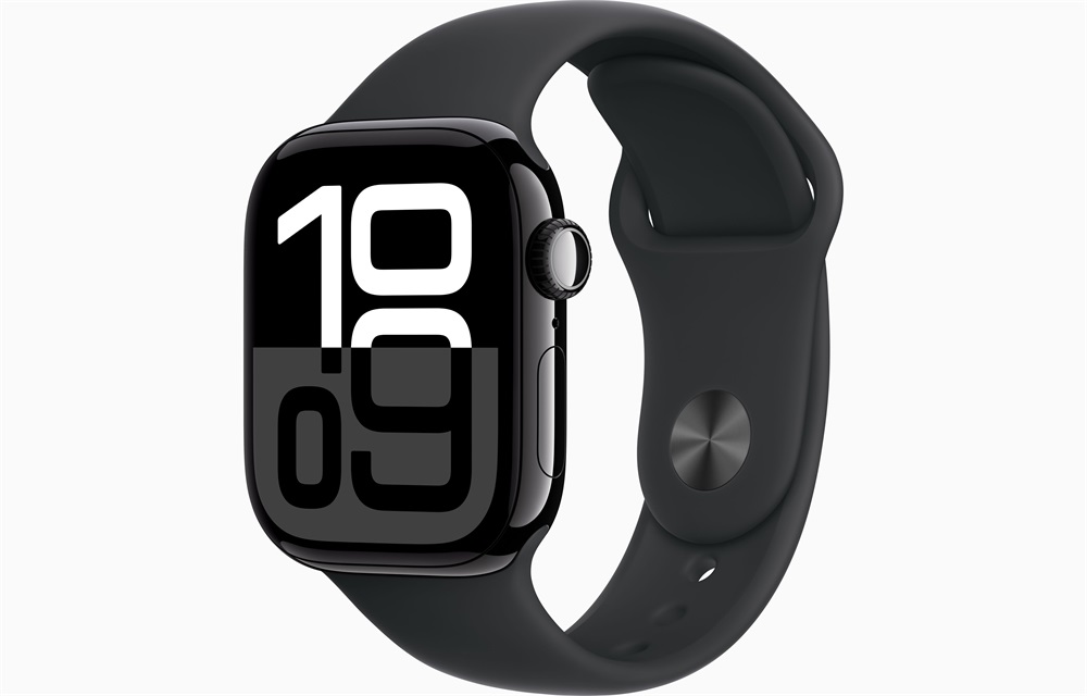 Apple Watch S10 GPS (42mm) kozmoszfekete alumínium tok, fekete sportszíj (M/L) okosóra