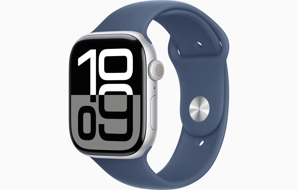 Apple Watch S10 GPS (46mm) ezüst alumínium tok, denim sportszíj (M/L) okosóra