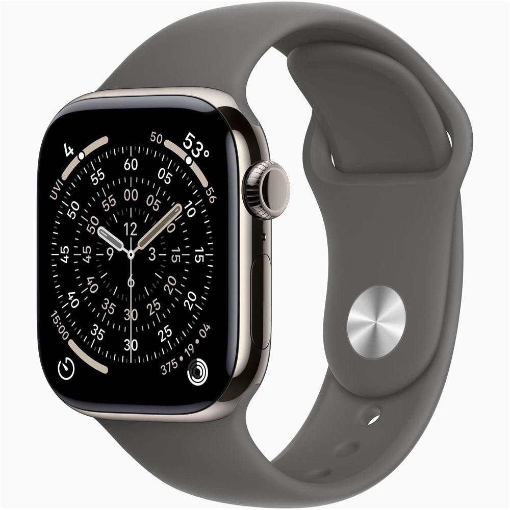Apple Watch S11 Cellular (42mm) natúr titánium tok, kőszürke S/M sportszíjas okosóra
