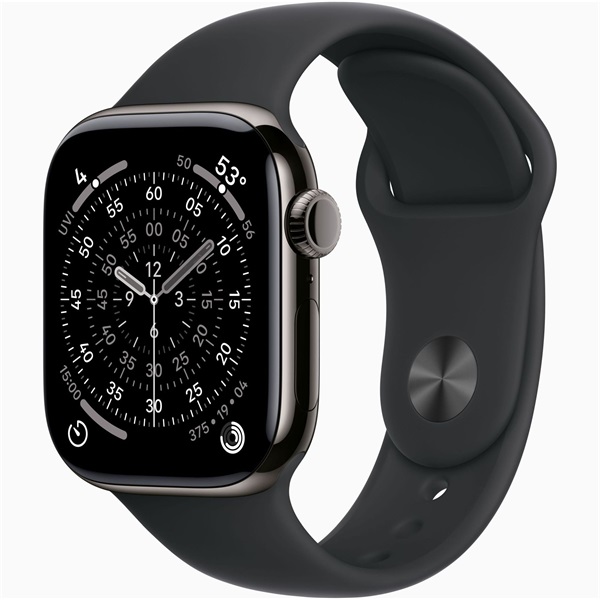 Apple Watch S11 Cellular (42mm) palaszürke titánium tok, fekete S/M sportszíjas okosóra
