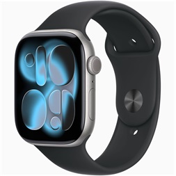 Apple Watch S11 Cellular (46mm) asztroszürke alumínium tok, fekete S/M sportszíjas okosóra
