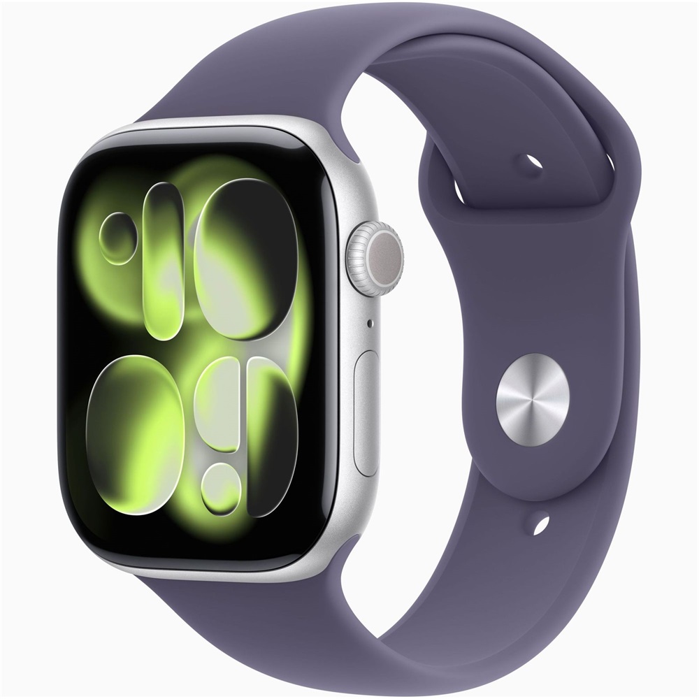 Apple Watch S11 Cellular (46mm) ezüst alumínium tok, ködös lila S/M sportszíjas okosóra
