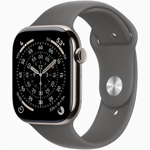 Apple Watch S11 Cellular (46mm) natúr titánium tok, kőszürke M/L sportszíjas okosóra