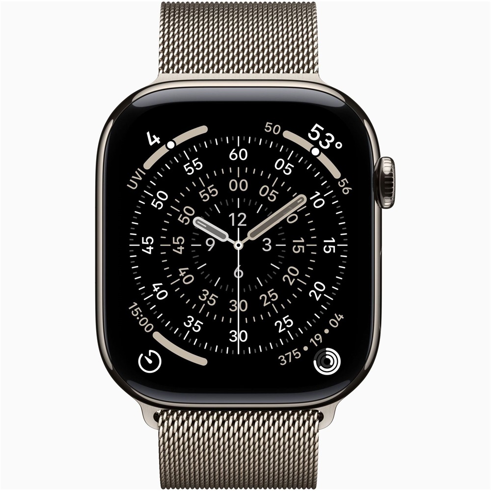Apple Watch S11 Cellular (46mm) natúr titánium tok, natúr M/L milánói szíjas okosóra