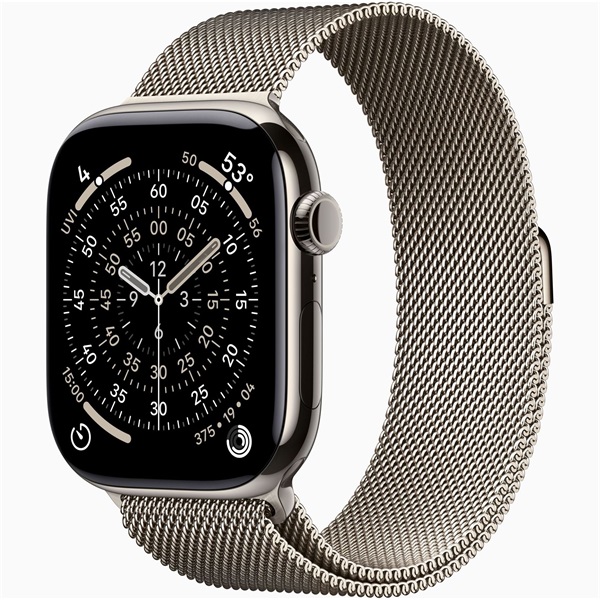 Apple Watch S11 Cellular (46mm) natúr titánium tok, natúr S/M milánói szíjas okosóra