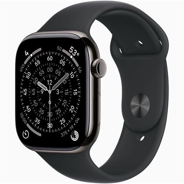 Apple Watch S11 Cellular (46mm) palaszürke titánium tok, fekete S/M sportszíjas okosóra