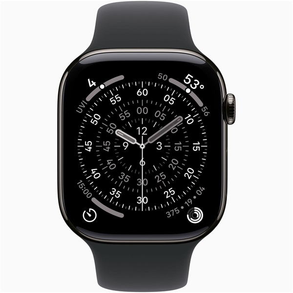 Apple Watch S11 Cellular (46mm) palaszürke titánium tok, fekete S/M sportszíjas okosóra
