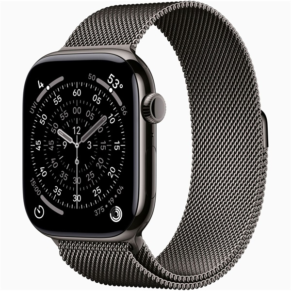 Apple Watch S11 Cellular (46mm) palaszürke titánium tok, palaszürke M/L milánói szíjas okosóra