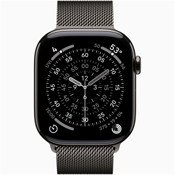 Apple Watch S11 Cellular (46mm) palaszürke titánium tok, palaszürke M/L milánói szíjas okosóra