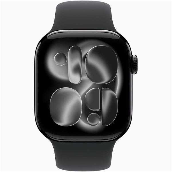 Apple Watch S11 GPS-es (42mm) kozmoszfekete alumínium tok, fekete S/M sportszíjas okosóra