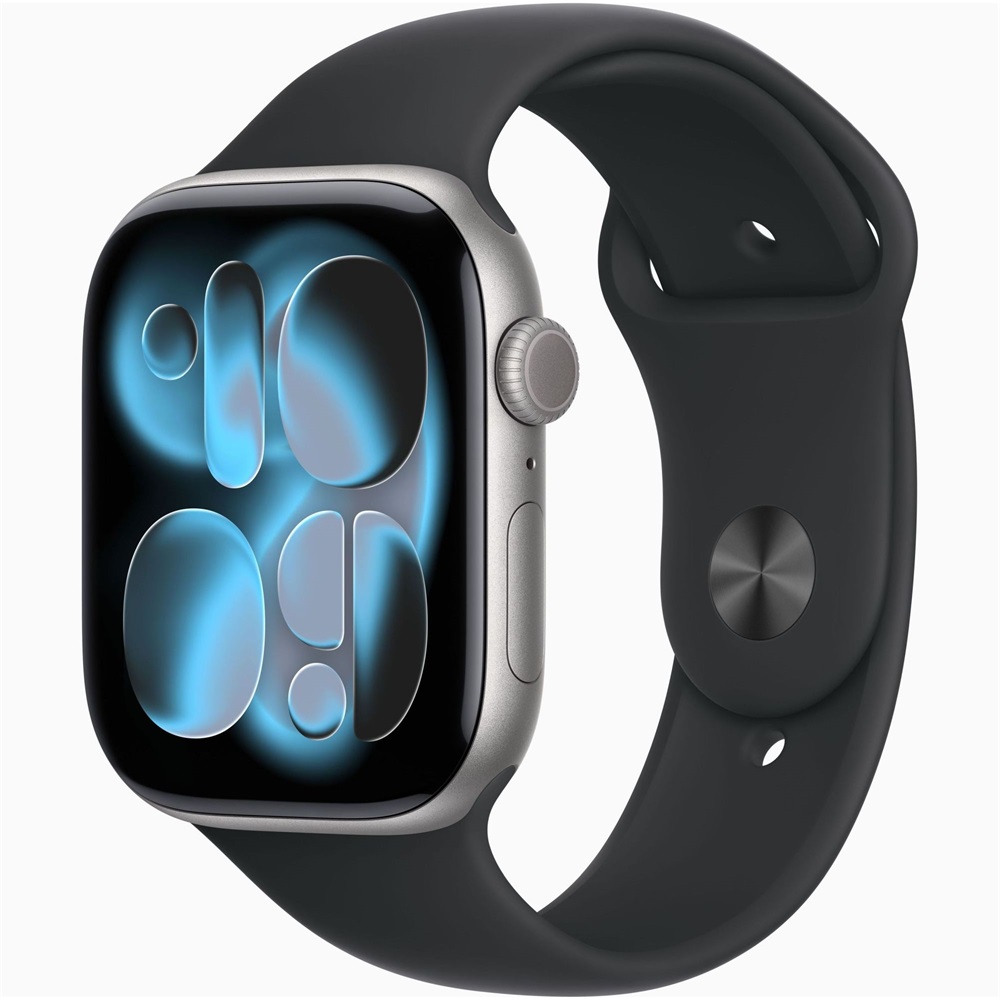 Apple Watch S11 GPS-es (46mm) asztroszürke alumínium tok, fekete S/M sportszíjas okosóra
