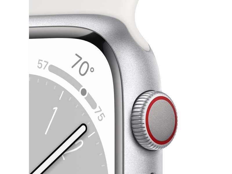 Apple Watch S8 Cellular (41mm) ezüst alumínium tok, fehér sportszíjas okosóra