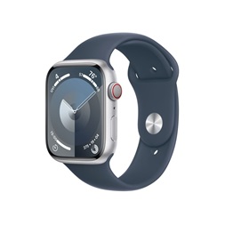 Apple Watch S9 Cellular (45mm) ezüst alumínium tok , kék sport szíj (M/L) okosóra