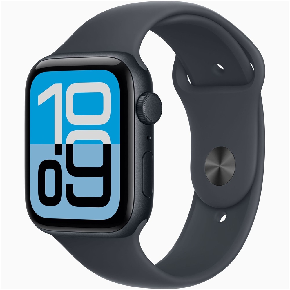 Apple Watch SE3 GPS-es (44mm) éjfekete alumínium tok, éjfekete S/M sportszíjas okosóra