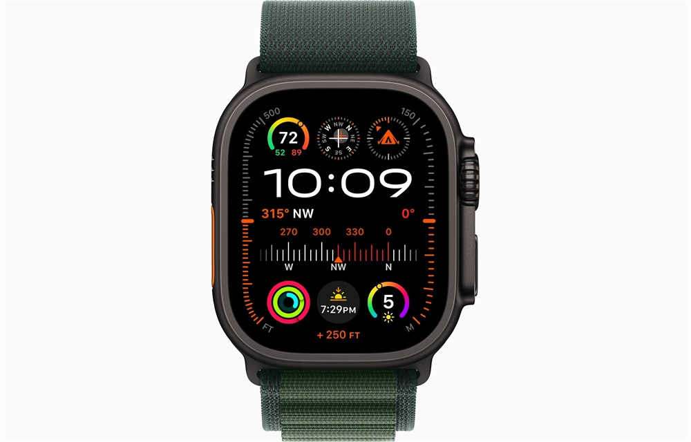 Apple Watch Ultra2 v2 Cellular (49mm) fekete titán tok, sötétzöld alpesi pánt (L) okosóra