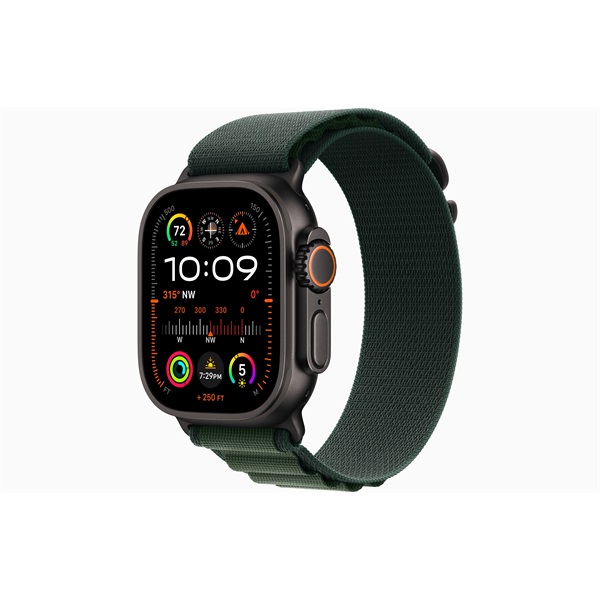 Apple Watch Ultra2 v2 Cellular (49mm) fekete titán tok, sötétzöld alpesi pánt (M) okosóra
