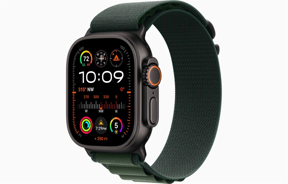 Apple Watch Ultra2 v2 Cellular (49mm) fekete titán tok, sötétzöld alpesi pánt (M) okosóra