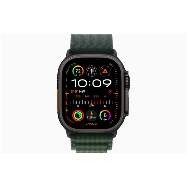 Apple Watch Ultra2 v2 Cellular (49mm) fekete titán tok, sötétzöld alpesi pánt (M) okosóra