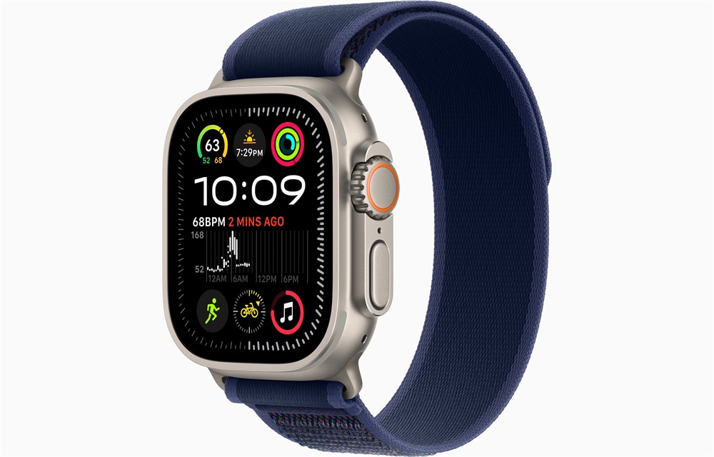 Apple Watch Ultra2 v2 Cellular (49mm) natúr titán tok, kék terep pánt (M/L) okosóra