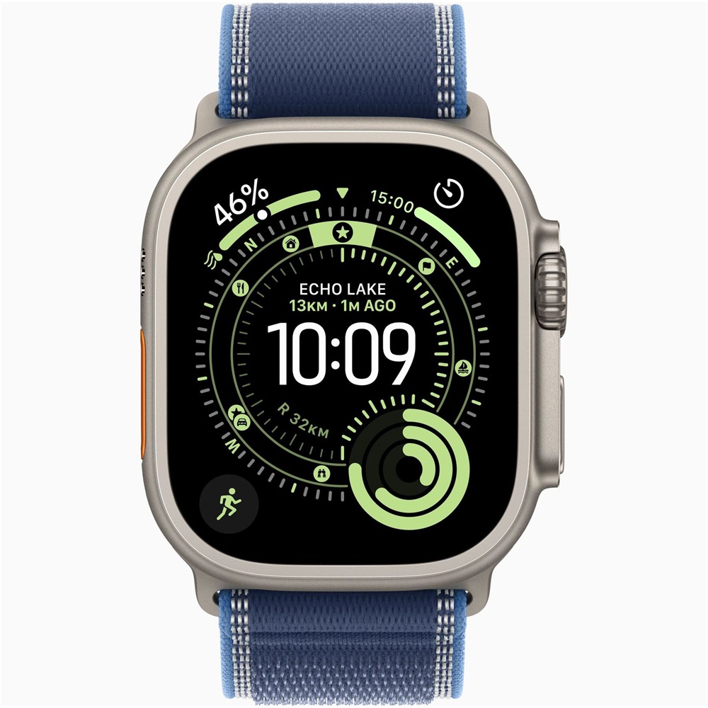 Apple Watch Ultra 3 Cellular (49mm) natúr titánium tok, kék-élénkkék M/L terep pánt okosóra