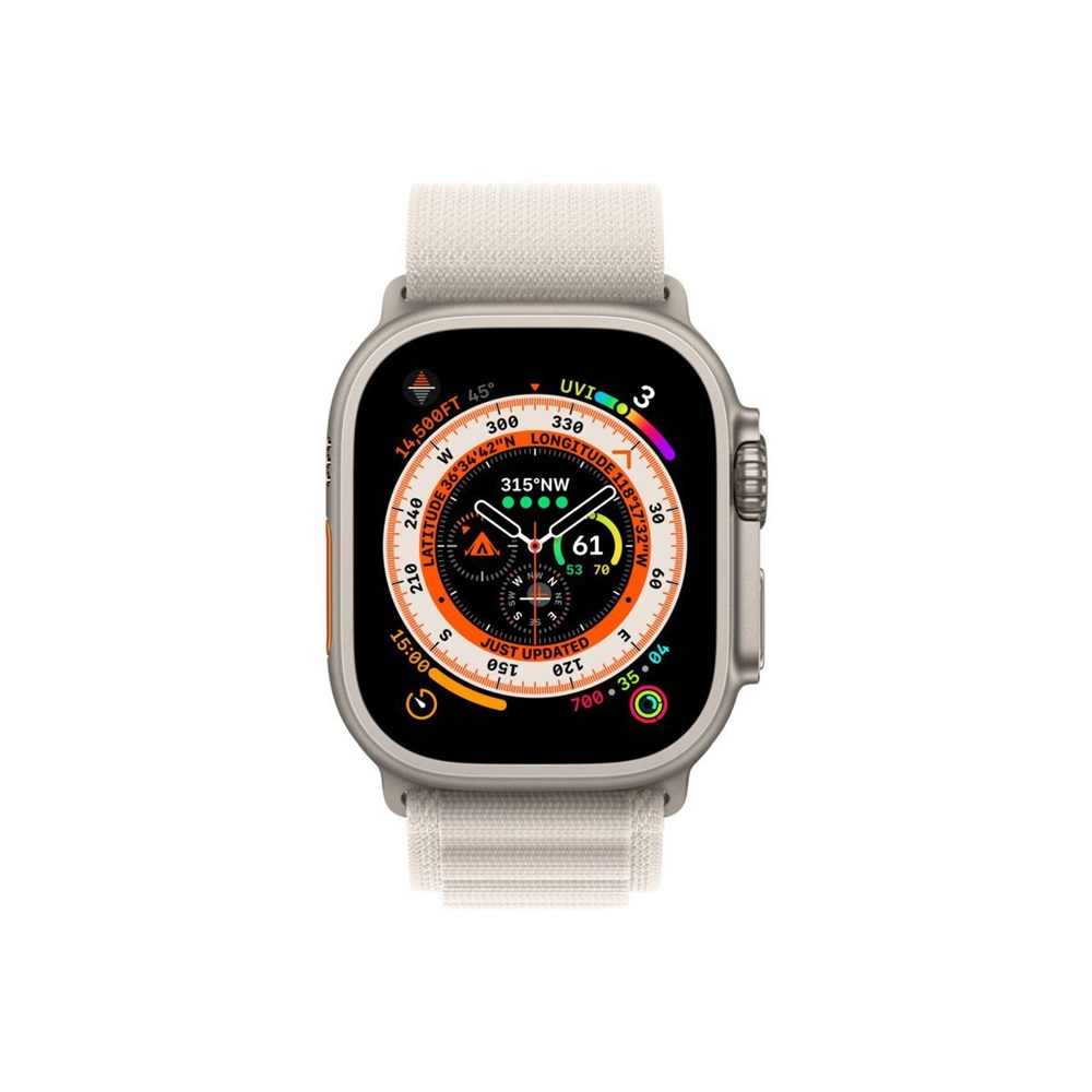 Apple Watch Ultra Cellular (49mm) ezüst titánium tok, fehér alpesi pánt (M) okosóra
