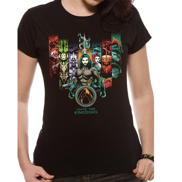 Aquaman Movie - Unite The Kingdoms fekete női póló, XL méret (fitted)