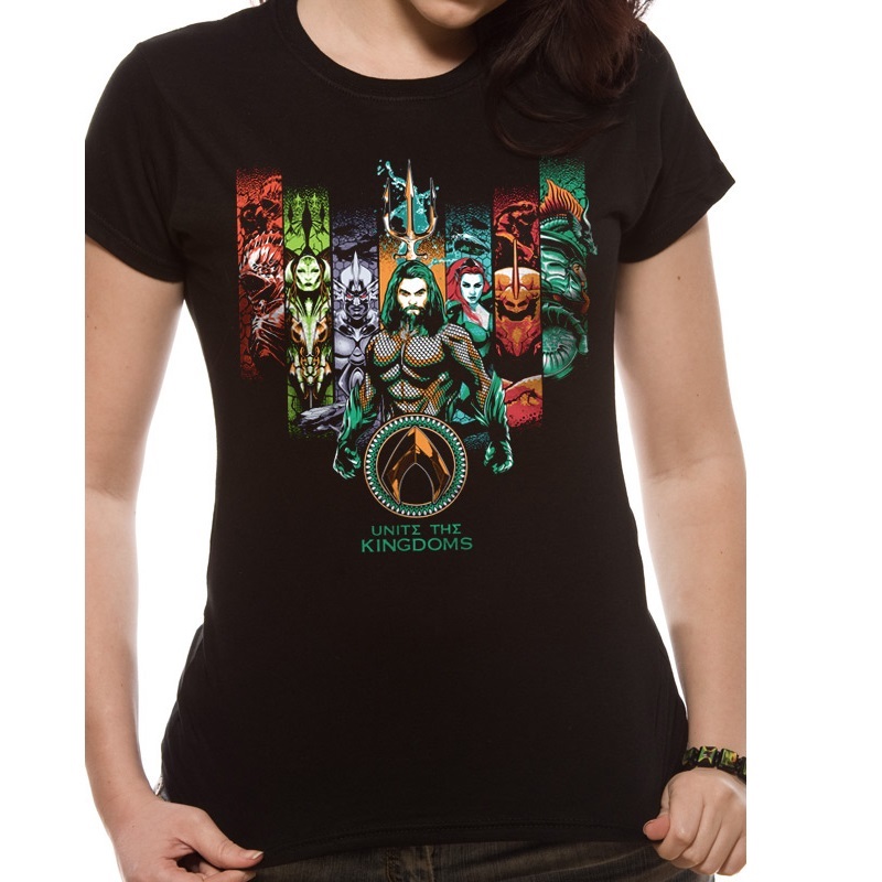 Aquaman Movie - Unite The Kingdoms fekete női póló, XL méret (fitted)