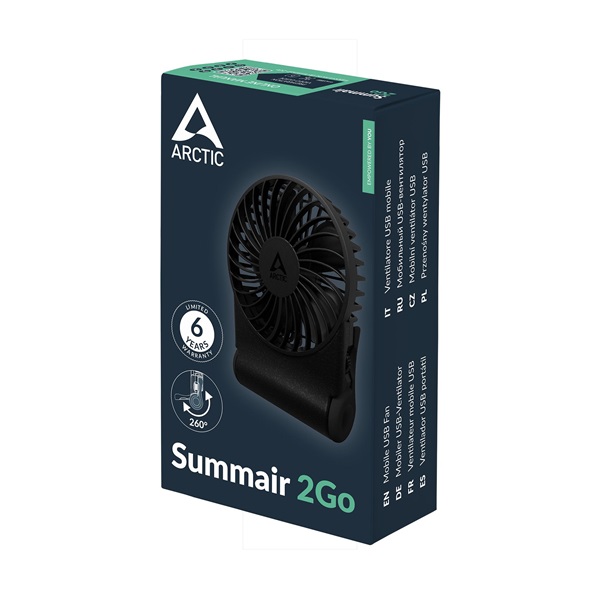 Arctic Summair 2Go 91mm fekete kézi akkus ventilátor