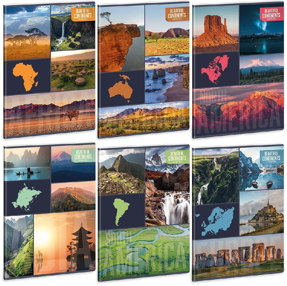Ars Una Beautiful Continents 5190 A4 extra kapcsos kockás füzet