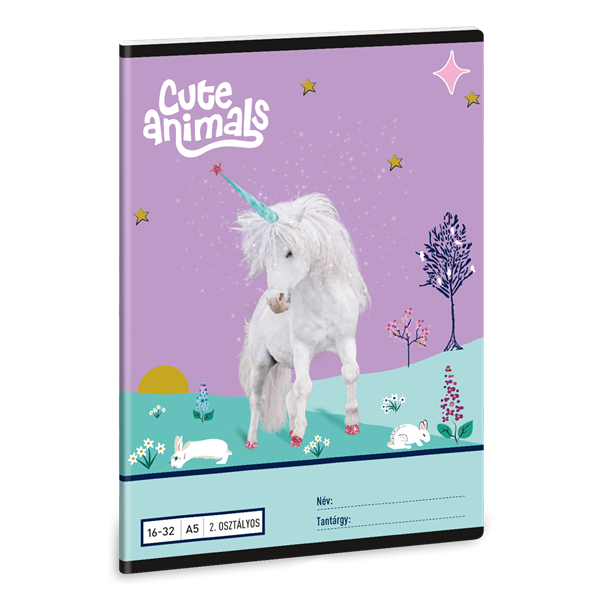 Ars Una Cute Animals Unicorn 25 (5448) A5 16-32 2. osztályos vonalas füzet