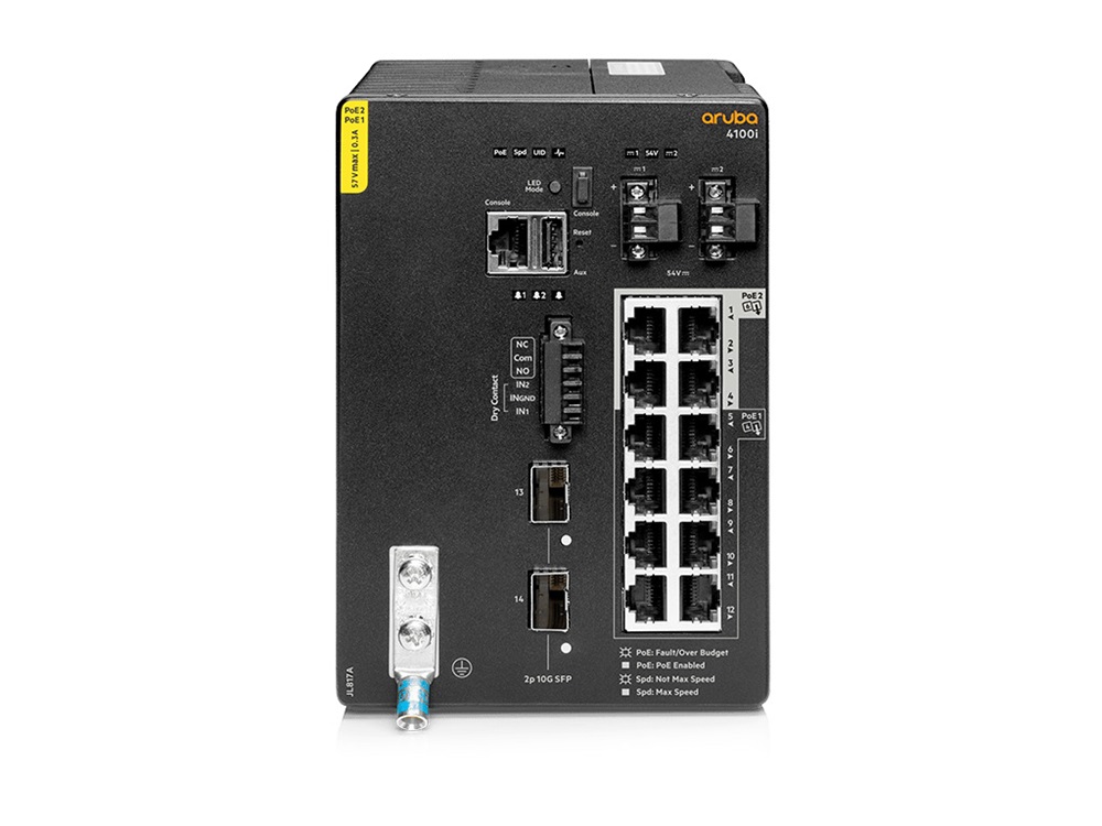 Aruba 4100i 12G CL4/6 2SFP+ DIN PoE Switch