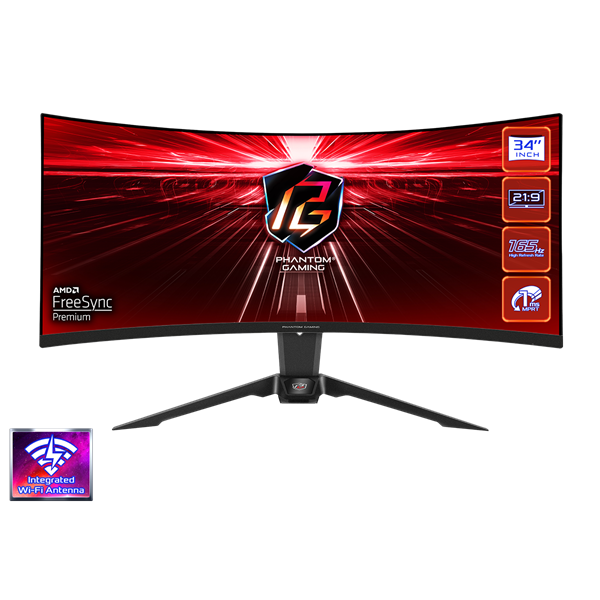 Asrock 34" PG34WQ15R2B UWQHD VA 165Hz HDMI/DP ívelt gamer monitor