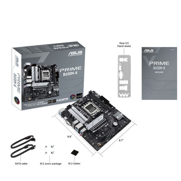 Asus Alaplap - AMD PRIME B650M-K AM5 (B650, ATX, 2xDDR5 7800+MHz, 4xSATA3, 2x M.2, HDMI+VGA) (Újracsomagolt)