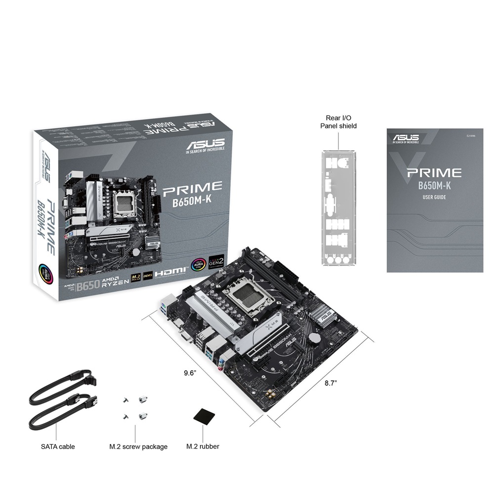 Asus Alaplap - AMD PRIME B650M-K AM5 (B650, ATX, 2xDDR5 7800+MHz, 4xSATA3, 2x M.2, HDMI+VGA) (Újracsomagolt)
