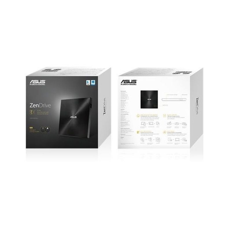Asus ZenDrive SDRW-08U9M-U (USB Type-C, USB tápellátás, DVD Író, Ultravékony, Fekete) ODD Külső