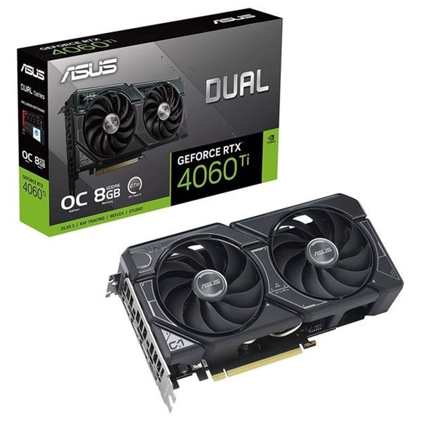 Asus nVidia DUAL-RTX4060TI-8G (8192MB, GDDR6, 2565/18000 Mhz, 128bit, HDMI2.1, 3xDP1.4) videokártya