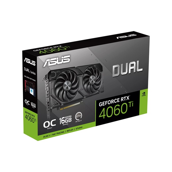 Asus nVidia DUAL-RTX4060TI-O16G (16384MB, GDDR6, 2625/18000 Mhz, 128bit, HDMI2.1, 3xDP1.4) videokártya