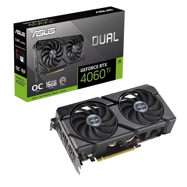 Asus nVidia DUAL-RTX4060TI-O16G (16384MB, GDDR6, 2625/18000 Mhz, 128bit, HDMI2.1, 3xDP1.4) videokártya