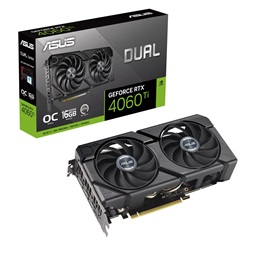 Asus nVidia DUAL-RTX4060TI-O16G (16384MB, GDDR6, 2625/18000 Mhz, 128bit, HDMI2.1, 3xDP1.4) videokártya