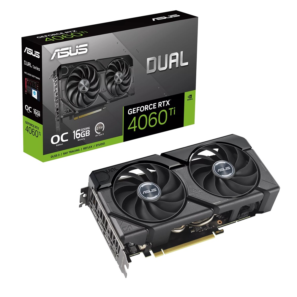 Asus nVidia DUAL-RTX4060TI-O16G (16384MB, GDDR6, 2625/18000 Mhz, 128bit, HDMI2.1, 3xDP1.4) videokártya