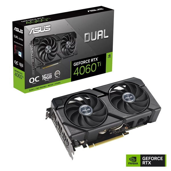 Asus nVidia DUAL-RTX4060TI-O16G (16384MB, GDDR6, 2625/18000 Mhz, 128bit, HDMI2.1, 3xDP1.4) videokártya