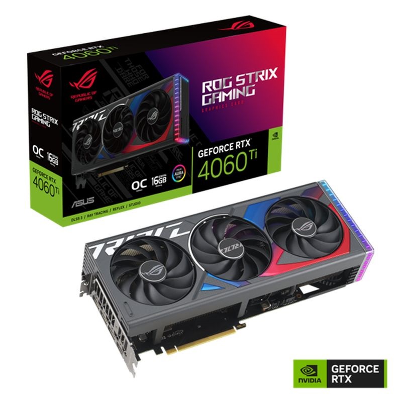 Asus nVidia ROG-STRIX-RTX4060TI-O16G-GAMING (16384MB, GDDR6, 2745/18000 Mhz, 128bit, HDMI2.1, 3xDP1.4) videokártya