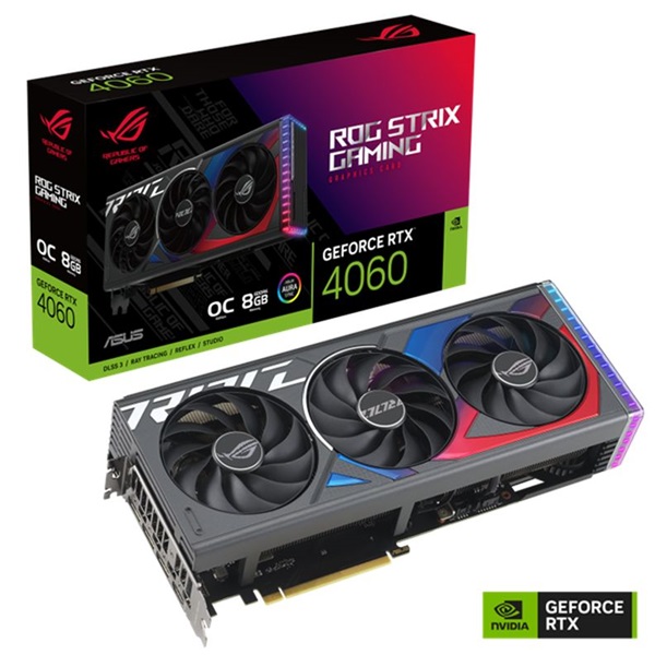 Asus nVidia ROG-STRIX-RTX4060-O8G-GAMING (8192MB, GDDR6, 2700/17000 Mhz, 128bit, 1xHDMI2.1, 3xDP1.4) videokártya