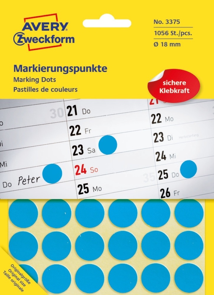 Avery 3375 18mm 1056db-os kék jelölőpont