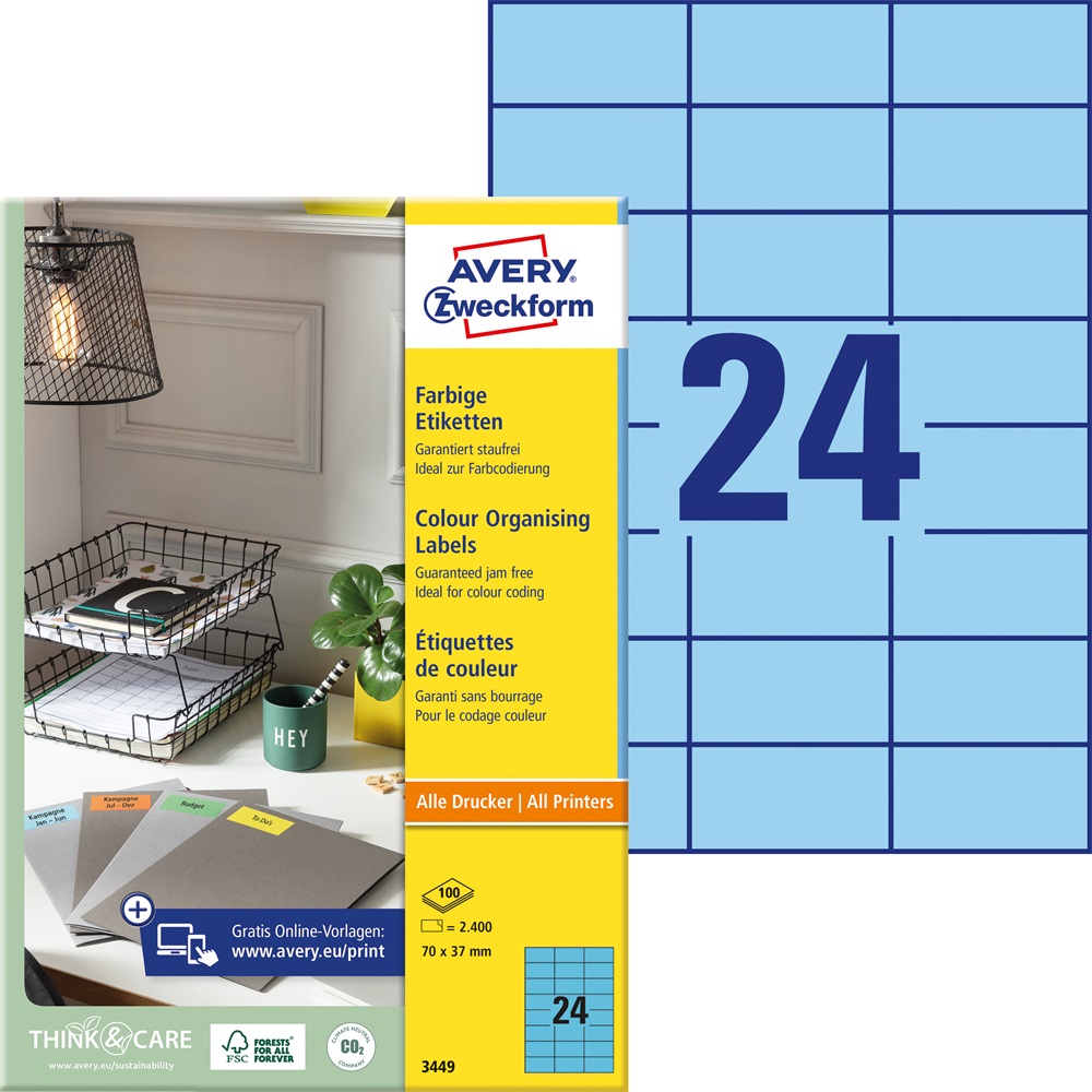 Avery 3449 70x37mm univerzális 2400db-os etikett